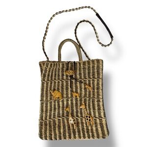 Vintage Tan and Brown Woven Tote Bag